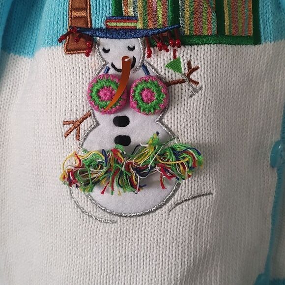 Crystal Kobe beach snowman holiday palm tree frosty cardigan  Sz S - Picture 4 of 7
